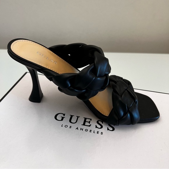 Guess Shoes - GUESS | Black vegan leather braided strap puff strap size 7.5 shoe heel
